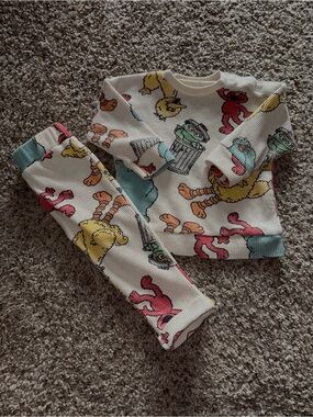 Sesame Street White Waffle-Knit Top with Multicolor Character Prints
